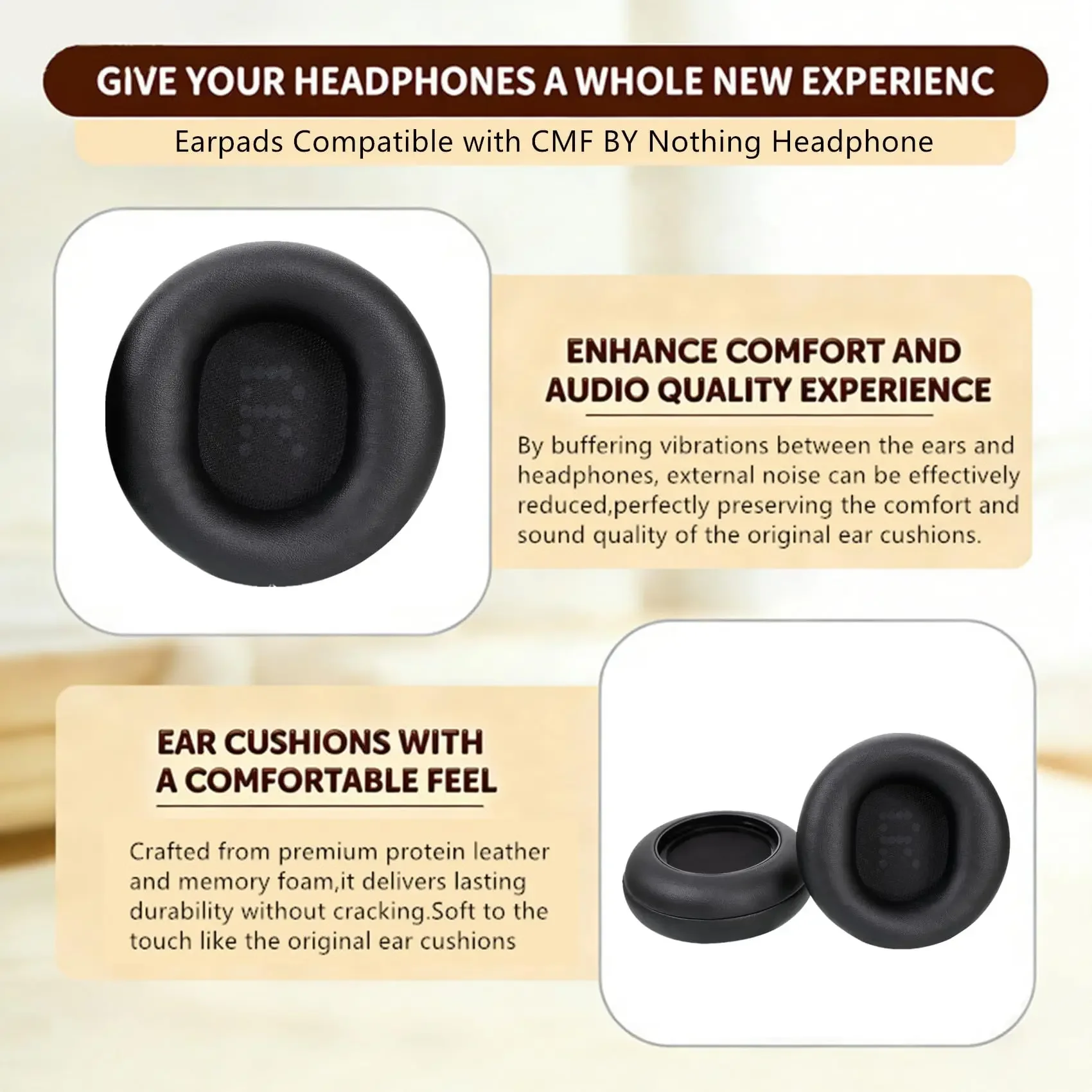 Ear Pads Replacement Cushions for CMF by Nothing Headphone Pro Headphones Earpads Protein Leather & Memory Foam