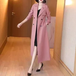 Autumn Coat 2024 Popular Beige Temperament OL Slim Fit Slimming Long Over The Knee Women's High-End Fashion Trench Coat Beige