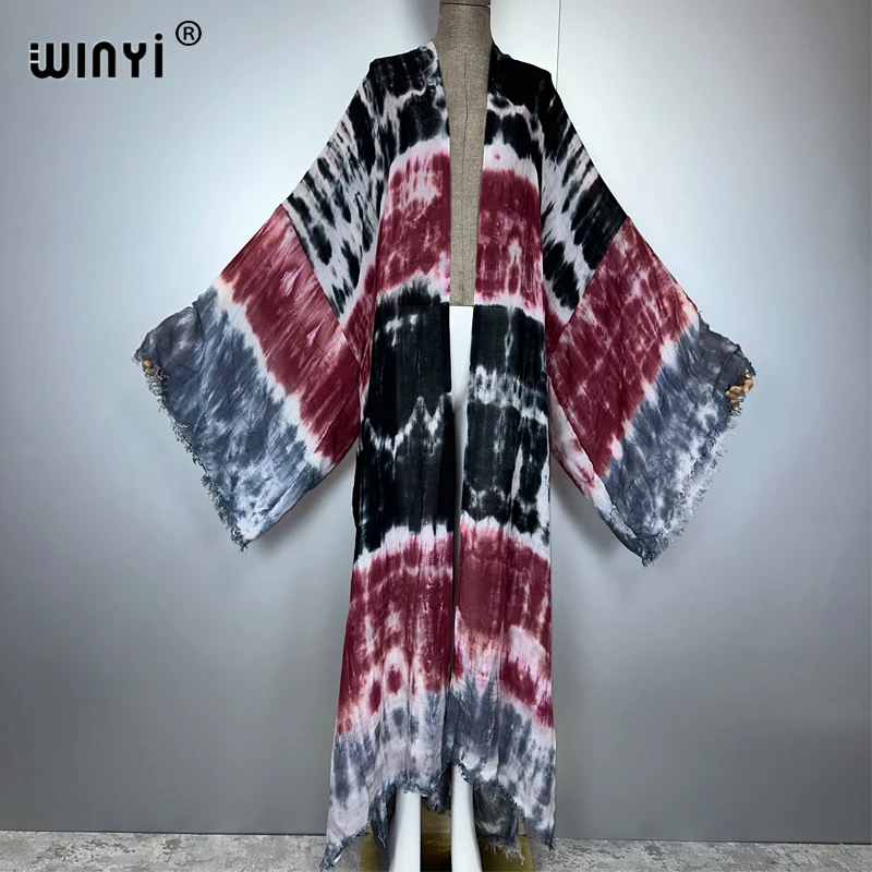 

WINYI kimono Hand-tied dyeing cardigan beachwear evening dress abaya dubai luxury cover-ups beach outfits women coat kaftan