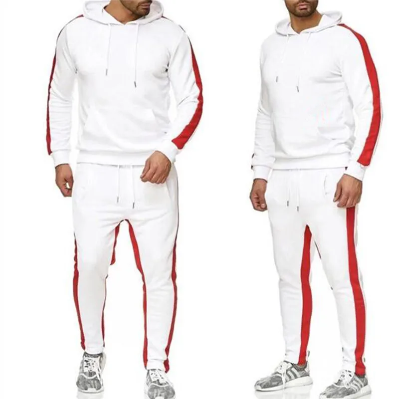 2025 new men\'s solid color sweatshirt set sports splicing two-piece set men\'s casual sports sweatshirt