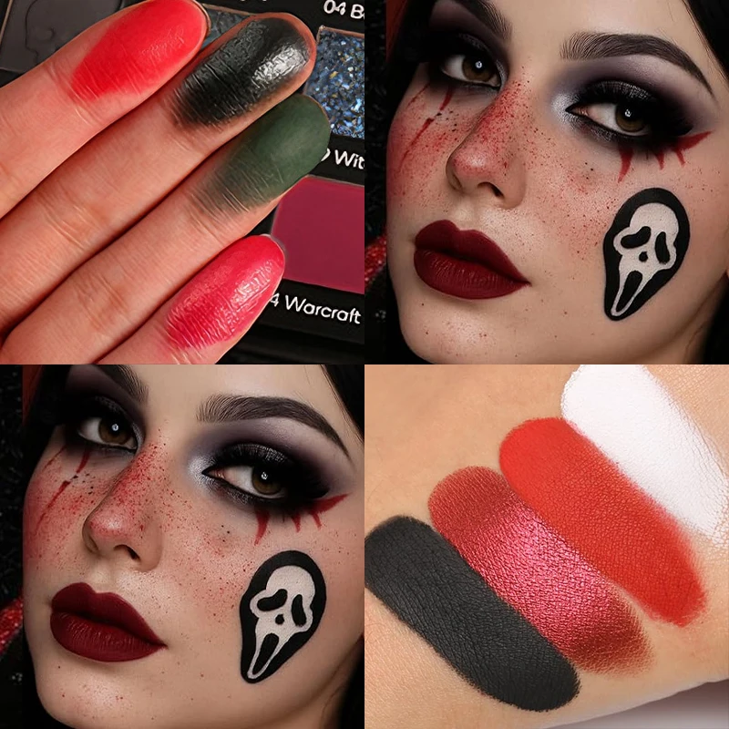 15-Color Goth Eyeshadow Palette –Red & Black Smoky Matte Shimmer, Vampire Halloween Makeup, Highly Pigmented, Cosplay Stage Play