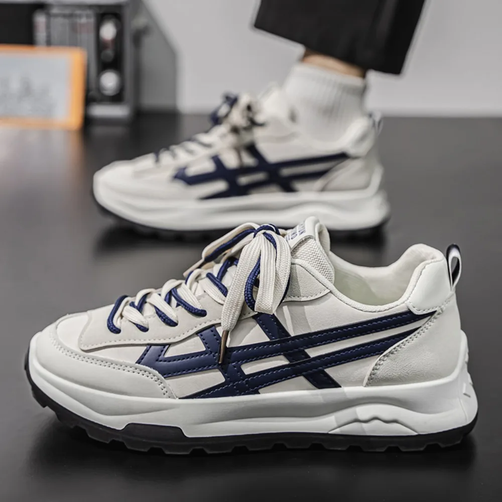 

2026 Men's Leather Lace-Up Sneakers Trendy Versatile Non-Slip Casual Shoes Mens Versatile Comfort Light Shock Shoes