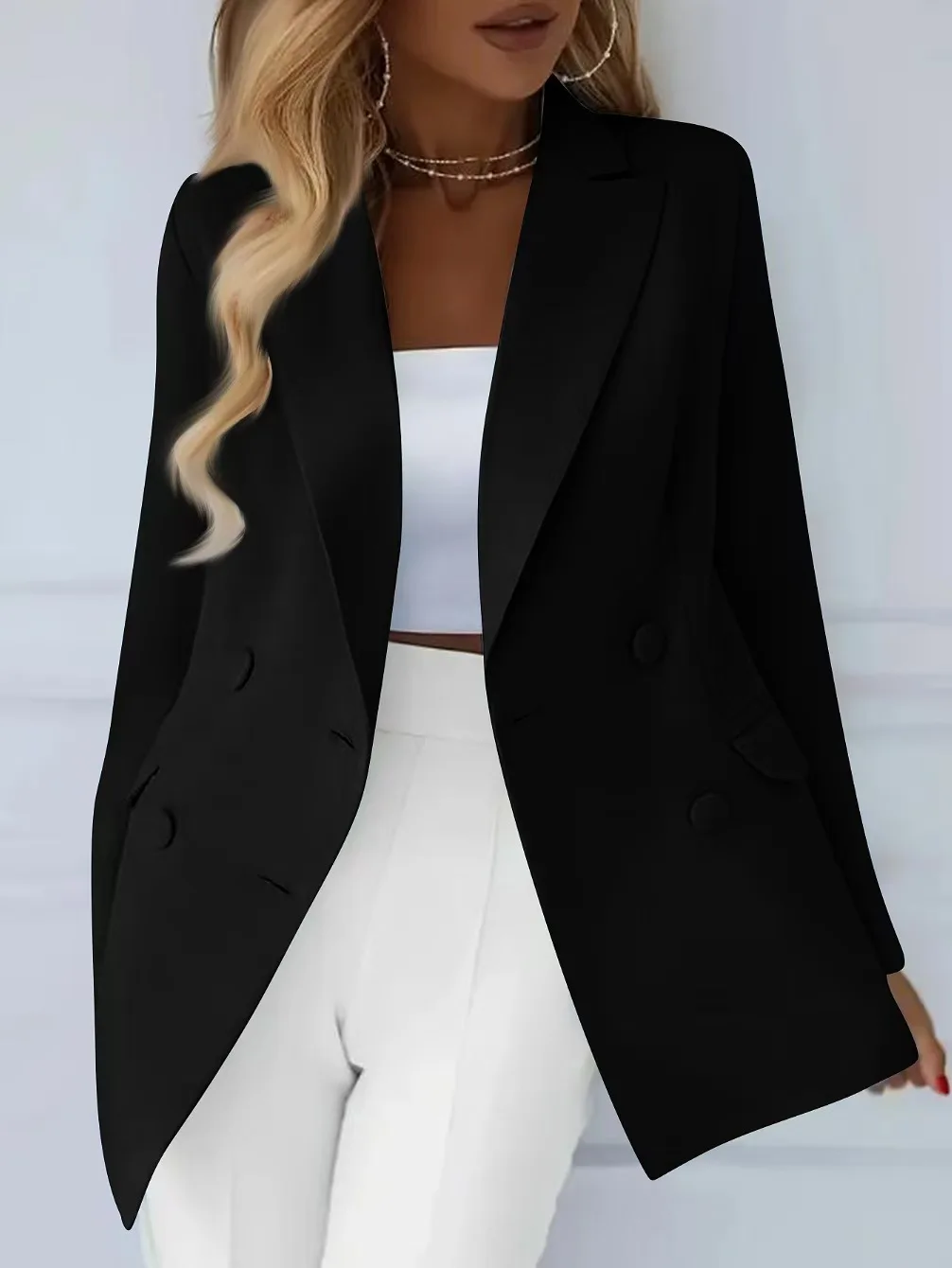 موضة جديدة لربيع وخريف 2025 بدلة ترفيهية بأكمام طويلة مزدوجة الصدر وطية صدر صلبة ملابس نسائية احترافية للتنقل