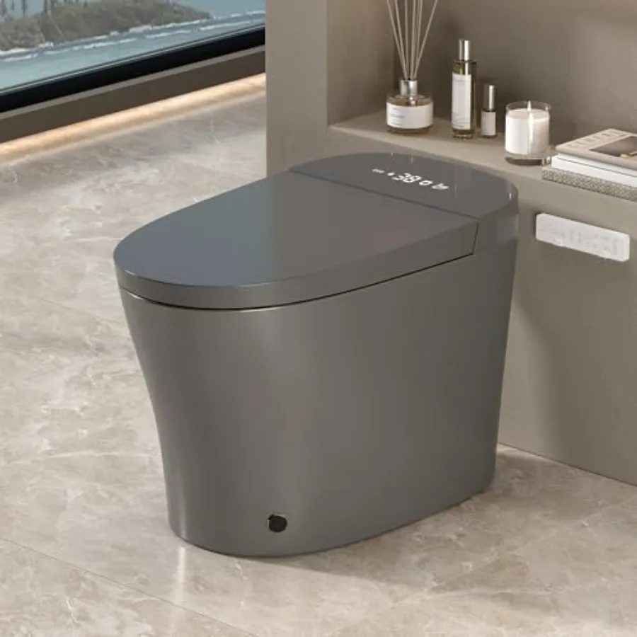 

Smart toilet for home use, ceramic white, with bidet, auto open/close, heated seat, front/rear wash, LED display, night light,