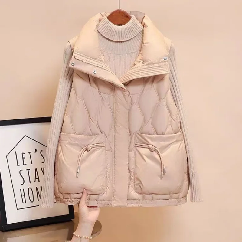 Puff Vest Women Winter Sleeveless Puffer Jacket Women Warm Cotton Jacket Vest Cardigan Korean Fashion Coats Pockets Clothing