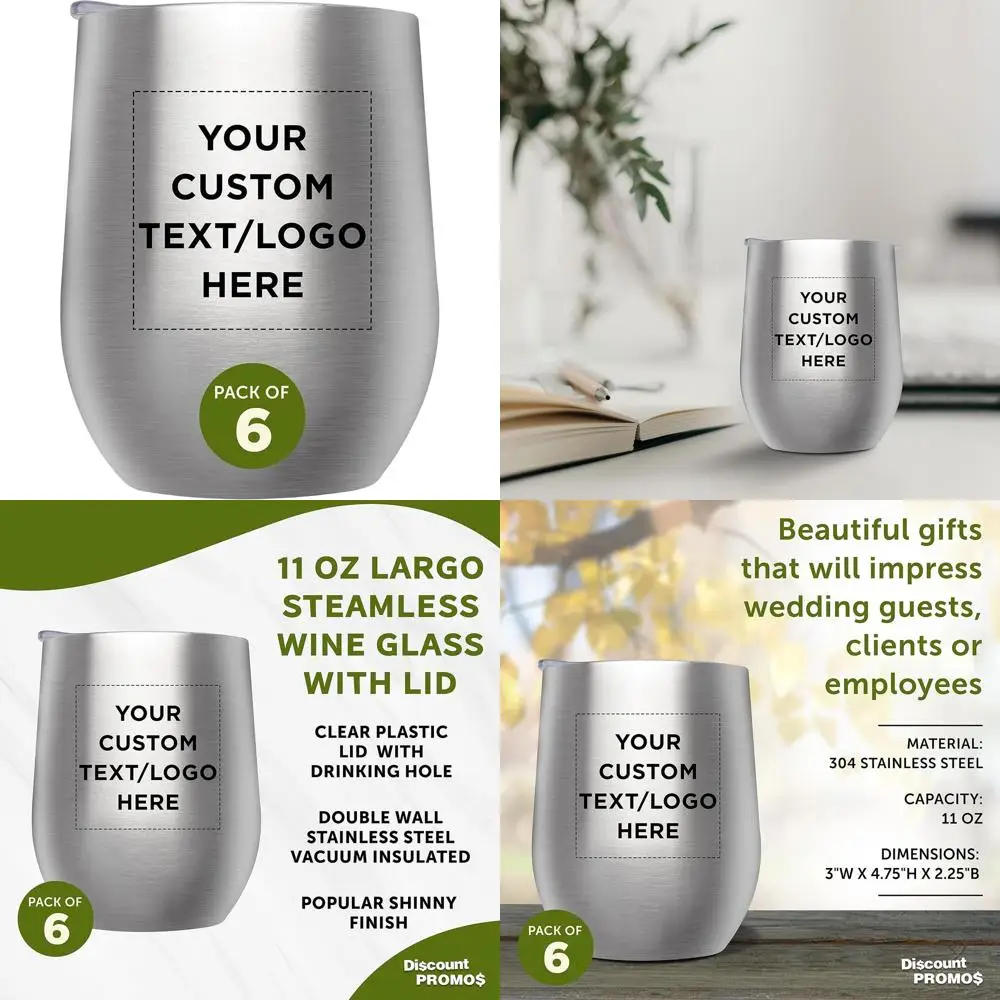 

Набор из 6 персонализированных стаканов для вина без ножек на 11 унций с крышками — идеально подходят для напитков, горячих или холодных напитков.