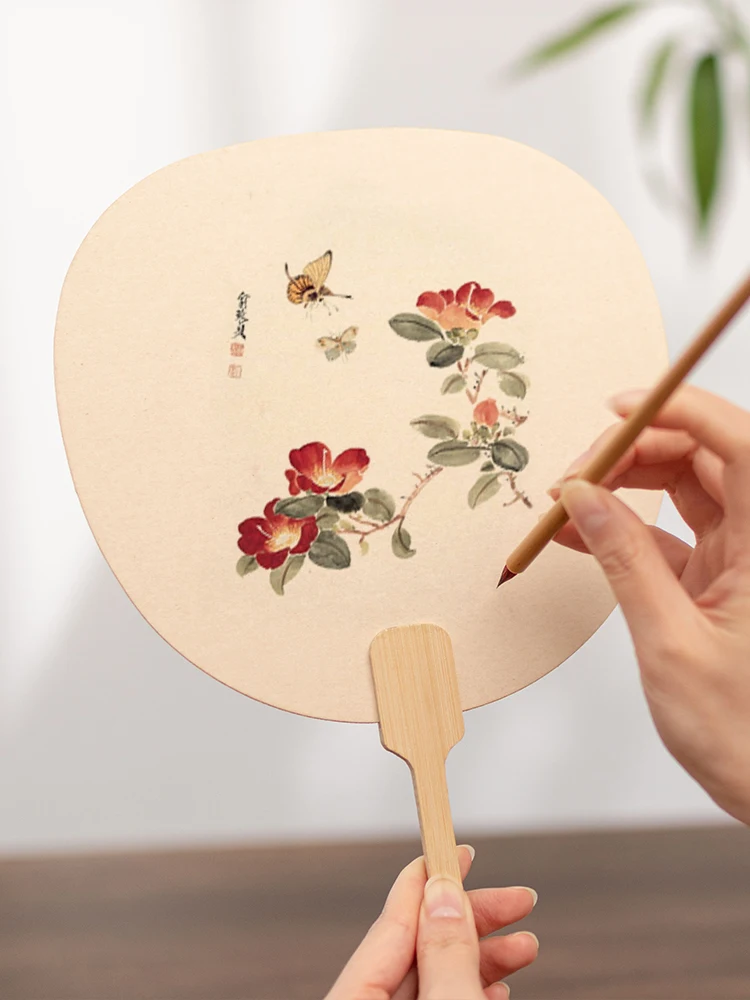 10 PCS Blank rice paper round fan thickened antique style semi cooked fan traditional Chinese painting fan - Image 2