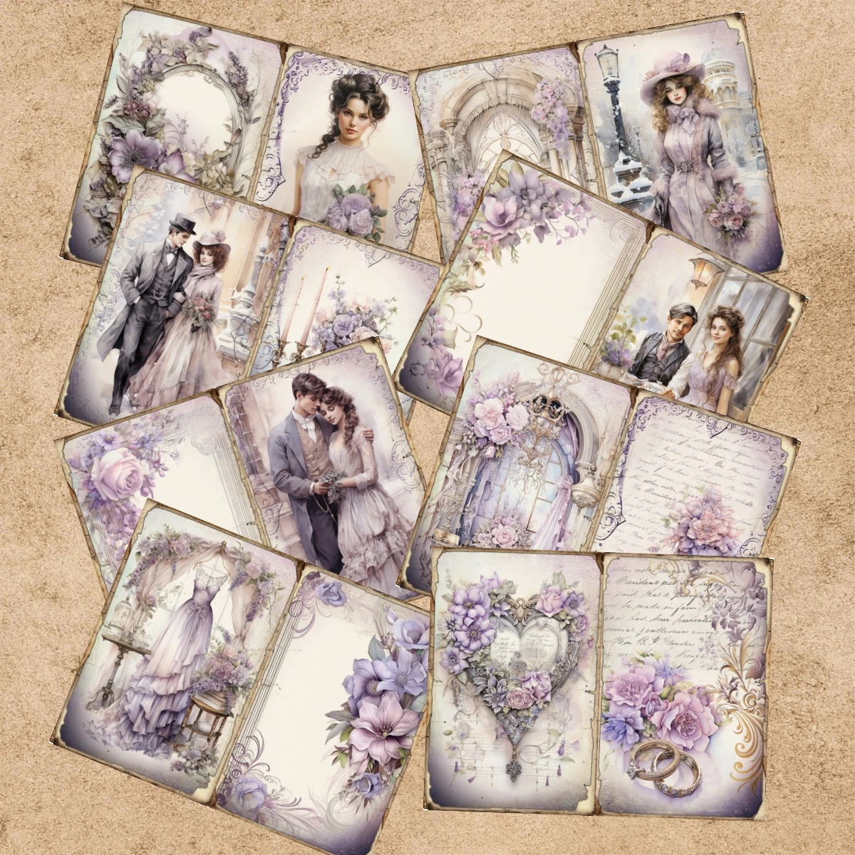 20 Sheets A5 Size Valentine\'s Day Wedding Purple Background Couple Suit Wedding Dress Vintage Grunge Journal Planning Scrapbook