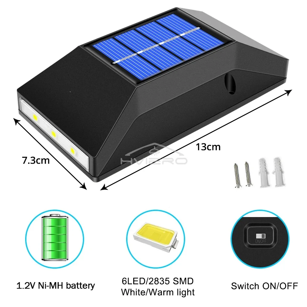 Solar Led Wall Lamp Outdoor Decoration Waterproof Design Up-down Lighting Ideal Garden Courtyard Fence Household Rainproof Light