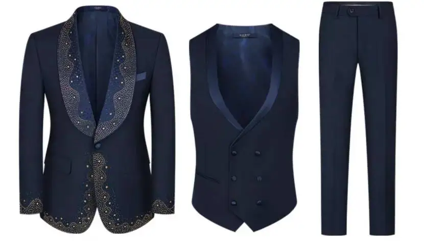 Men's Luxury Slim Fit Suits 2 Pieces Beaded Crystals One Button Wedding Groom Business Dinner Party High Quality Fashionable