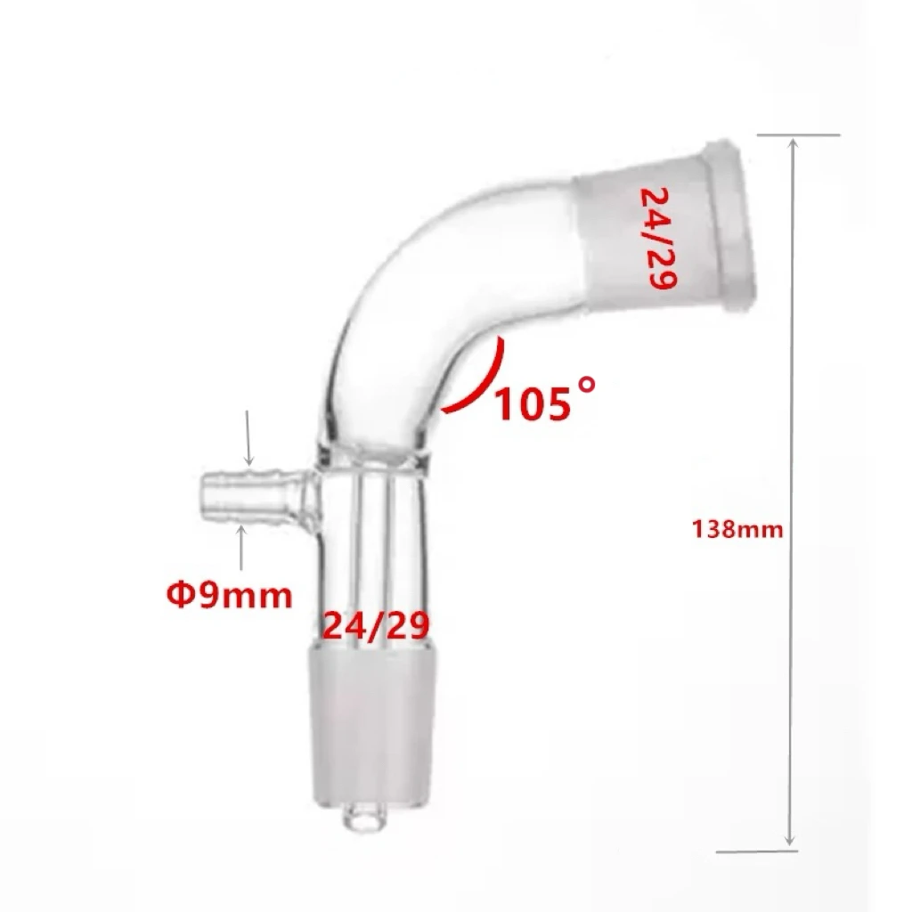 Laboratory Glass 24/29 Joint 105 Deg Bend Vacuum Receiver Take Off Adapter Distillation Head Adapter