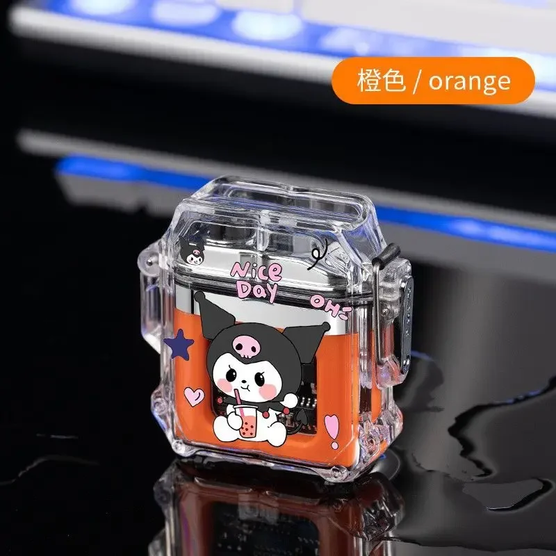 Sanrio new waterproof rechargeable lighter Kulomi cute high-value creative personality transparent lighter double arc windproof