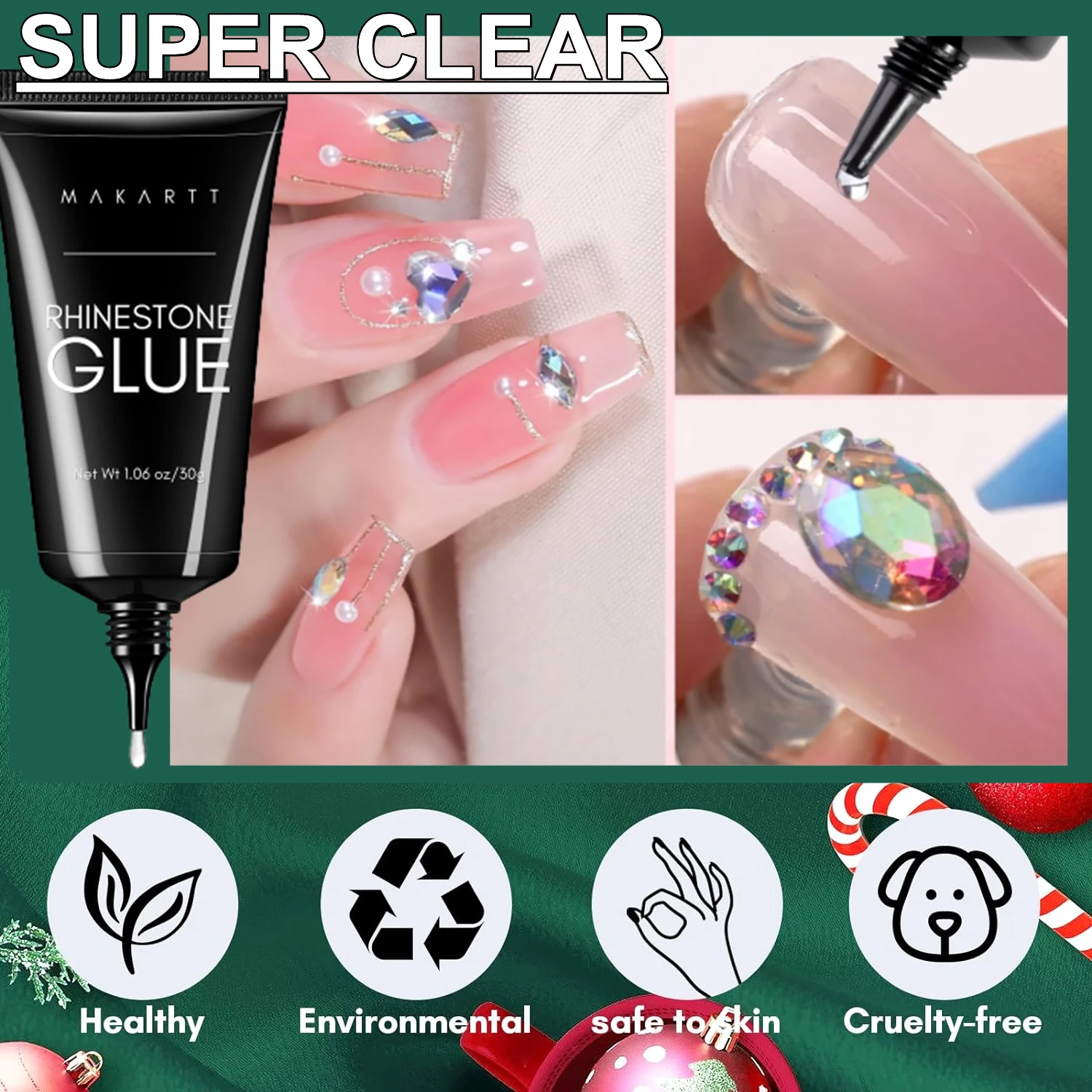 Makartt Nail Rhinestone Glue, Gel Nail Glue for Rhinestones for 3D Design Super Strong Adhesive Nail Gem Glue for Christmas DIY