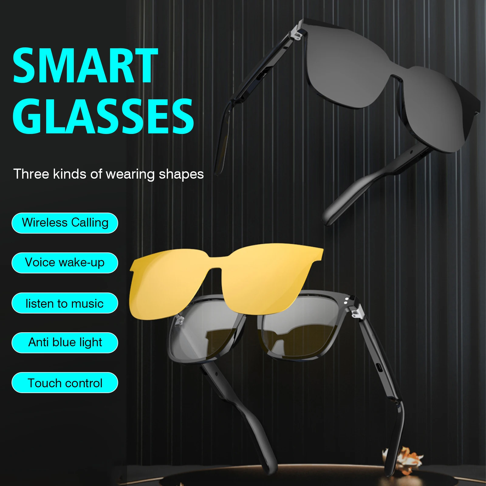 

Smart glasses, wireless calls, voice wake-up, music playback, HIFI sound quality, one-touch anti-blue light glasses, unisex
