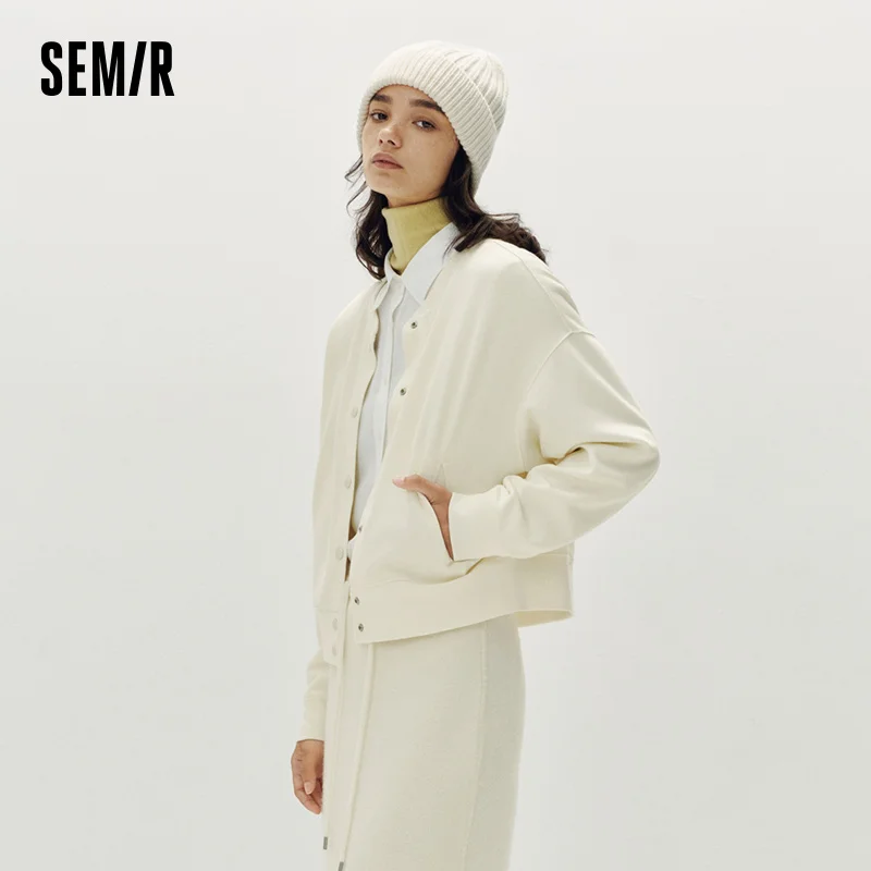 Semir Women Jacket Short Solid Loose Dropped Shoulder Crew Neck Layered Casual Style Autumn Outerwear Daily Wear 2026