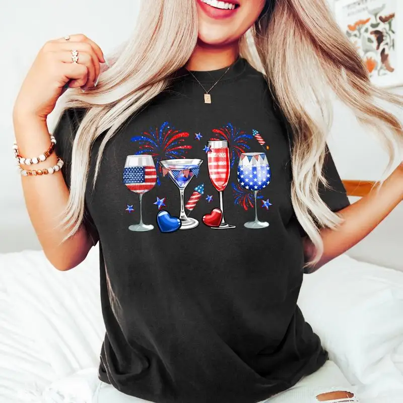 4 de julio camiseta vino tinto azul Día de la Independencia Patriótica para mujeres bandera americana blanca