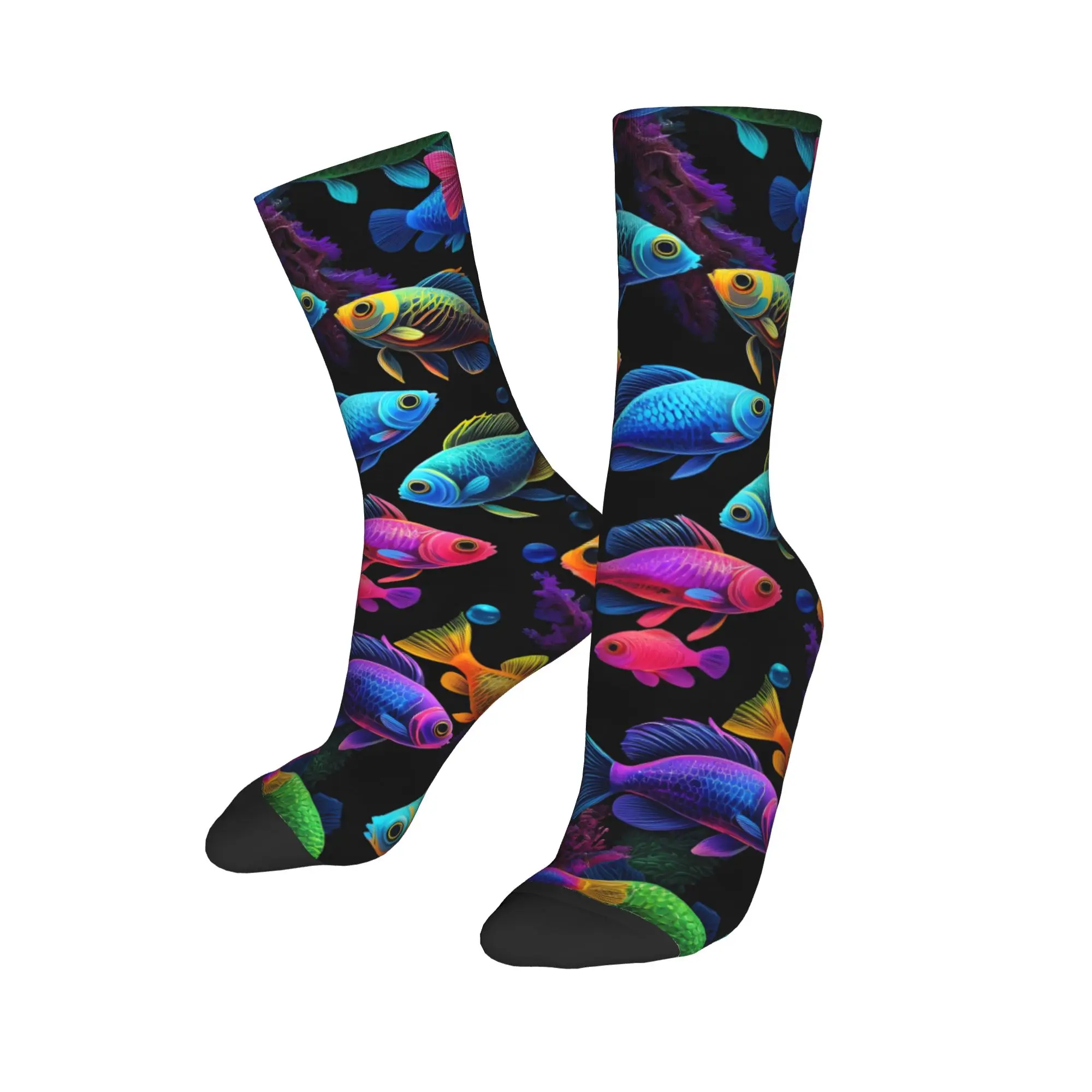 Unisex Men Socks Novelty Funny Colorful Fish print  Stockings Winter Harajuku Soft Socks Design Running Non-Slip Socks