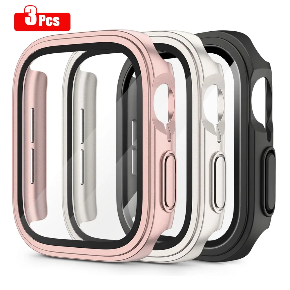 3Pcs Tempered Glass Case For Apple Watch Series 2 3 4 5 6 7 8 Cover Screen Protective Film For iWatch 40mm 41mm 44mm 45mm Shell