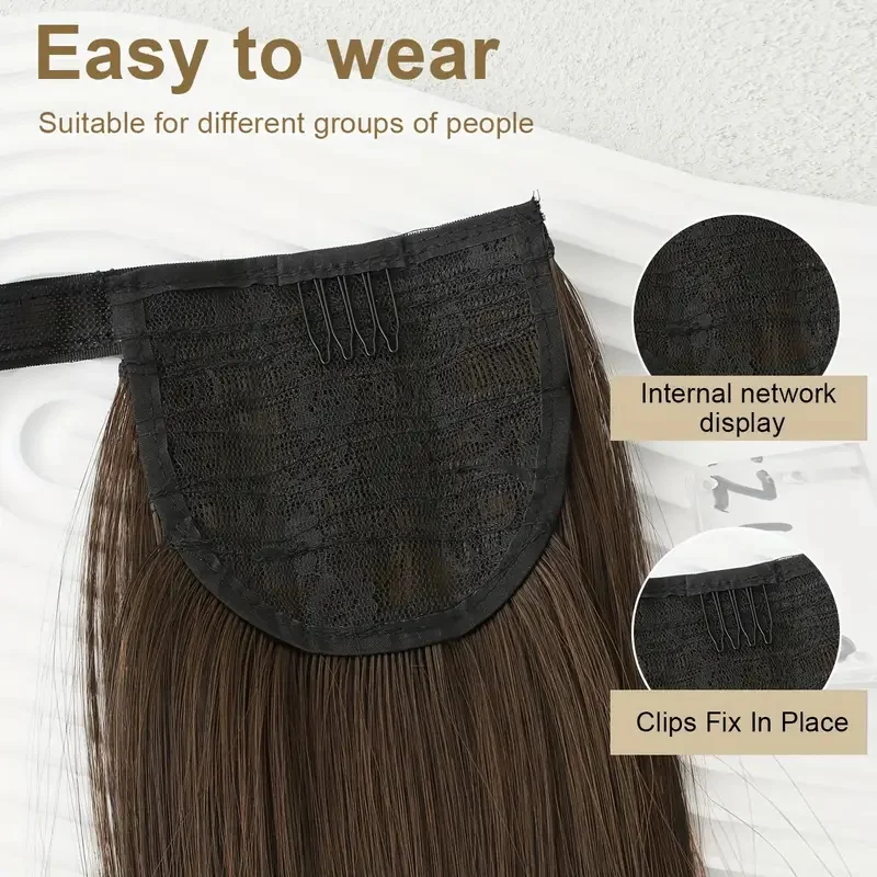 مشبك شعر صناعي طويل مستقيم على شكل ذيل حصان بطول 60.96 سم، وصلة شعر مقاومة للحرارة، ملفوفة حول قطعة شعر المهر للنساء #3