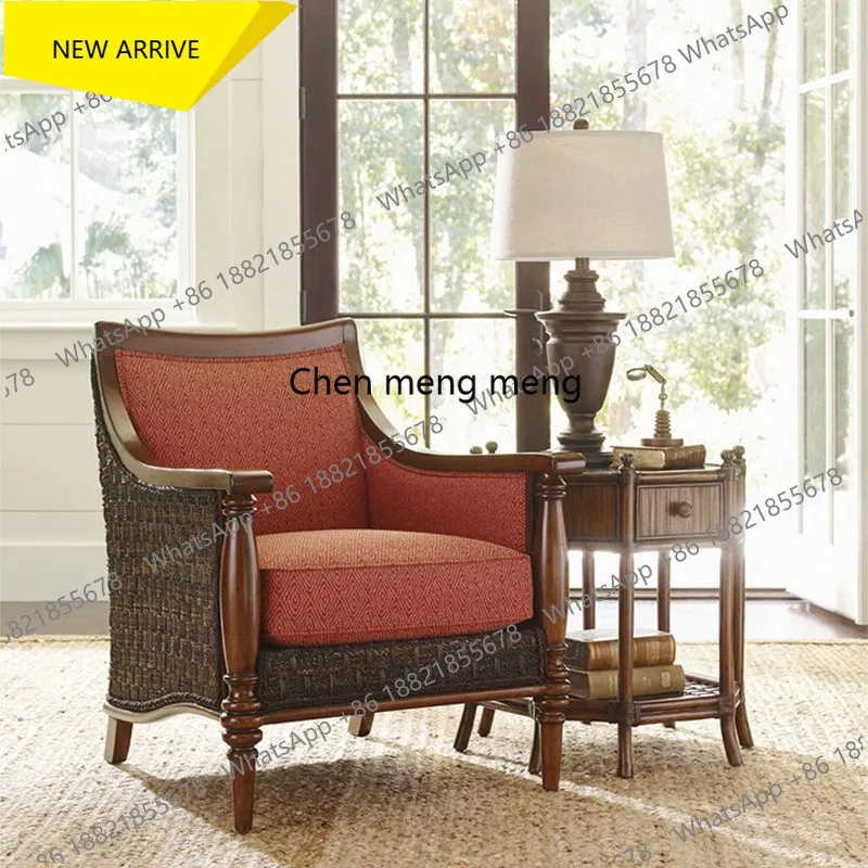 Retro style rattan weaving solid wood sofa side table villa B&B complete telephone rack small coffee table