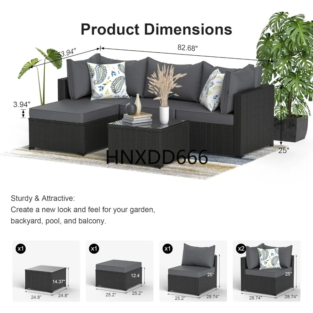 Outdoor Sectional with Ottoman Wicker Rattan Patio Couch with Thickened Cushion Modular Wicker Patio Conversation Set