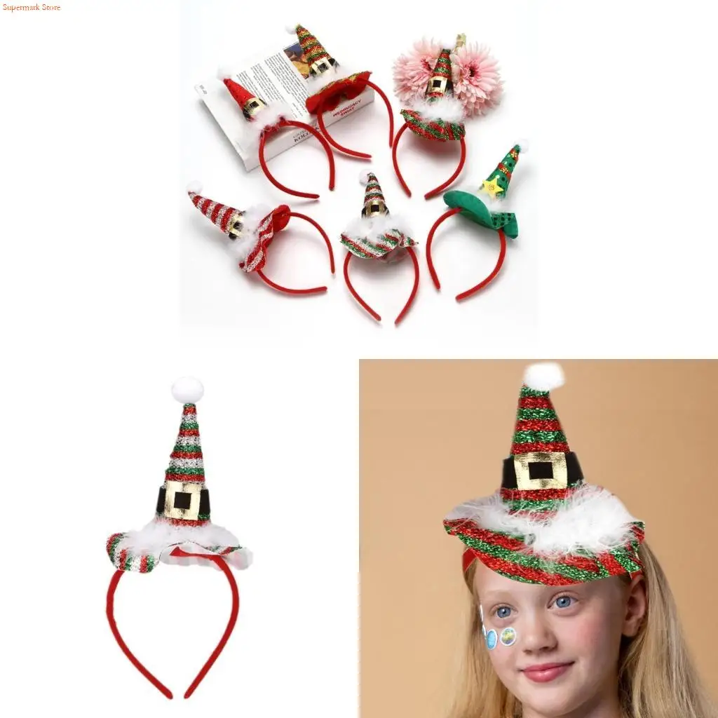 Q5WE Sequins Hair Hoop Christmas Tree Headband Lovely Christmas Hat with Glitter