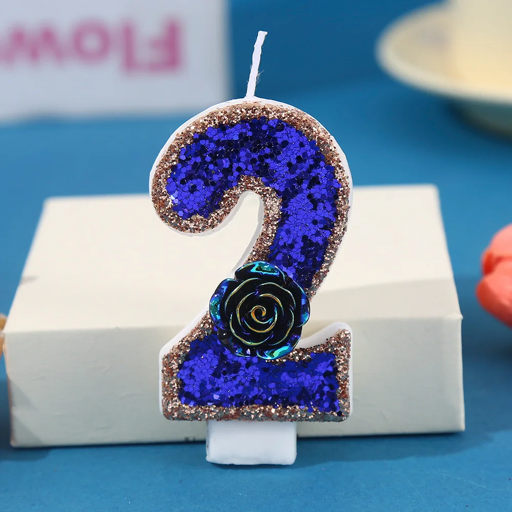 Colorful Rainbow Rose Patch Digital Candle - Blue and Gold Edge Candle. Party Gift, Birthday and Anniversary Party Candle.