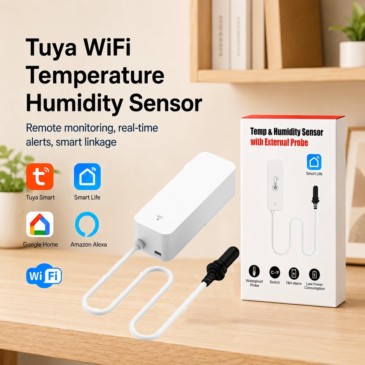 Tuya WiFi Thermometer Hygrometer With External Temperature Probe Smart Temperature Humidity Sensor For Aquarium Fridge Reptile