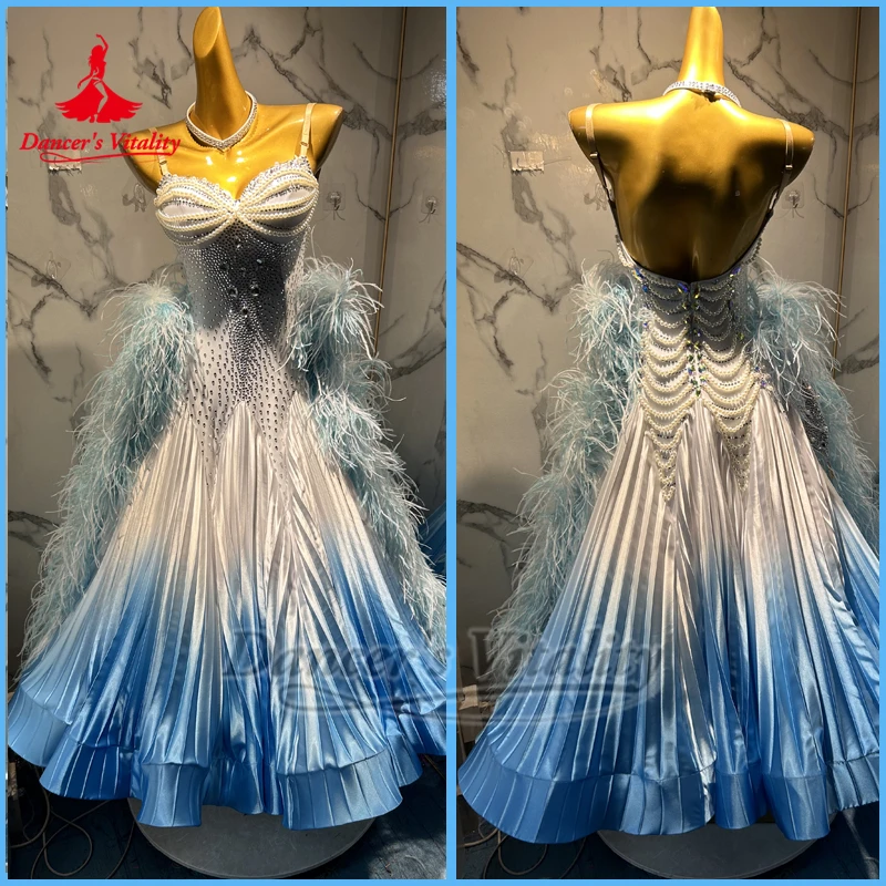

Gradient Color Social Dance Sling Backless Graceful Big Swing Pleated Dress Dancer's Vitality Adult Waltz Contest Clothes Custom