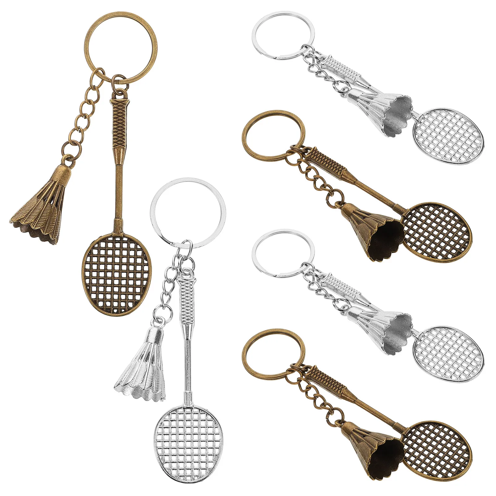 6Pcs Elegant Metal Badminton Ball Keychain Shuttlecock Pendant Sleek Silver Vintage Bronze Ideal for Players Coaches
