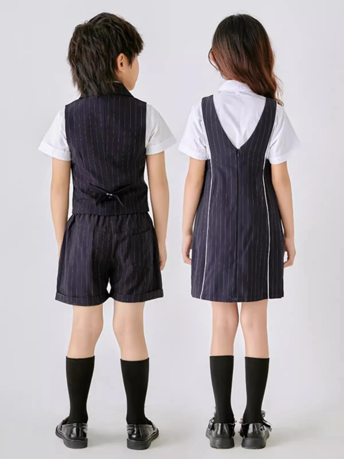 Boys Girls Summer Striped School Uniform Twins Birthday Wedding  Dress Kids Chorus Piano Performance Suits For Children's Day