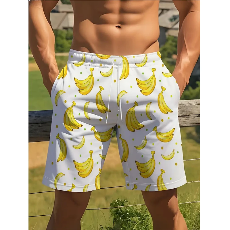 アボカド メンズ リゾート 3D プリント フルーツ ボードショーツ 水泳パンツ 弾性巾着 ハワイアン スタイル ホリデー ビーチ ショーツ 特大