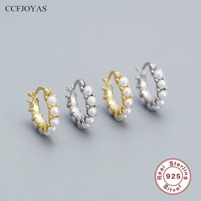 

CCFJOYAS 9mm 925 Sterling Silver ins Geometric Pearl Hoop Earrings for Women European and American high-end Wedding Fine Jewelry