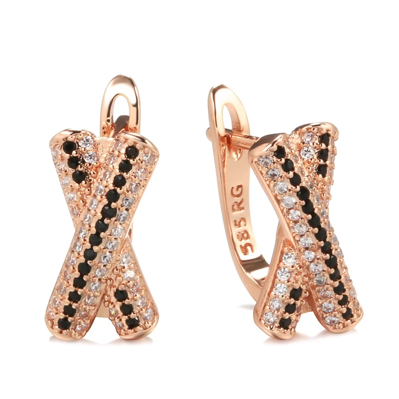 Kinel Hot Full Shiny Natural Zircon Cross Dangle Earrings for Women Fashion 585 Rose Gold Color Accessories Daily Fine Jewelry