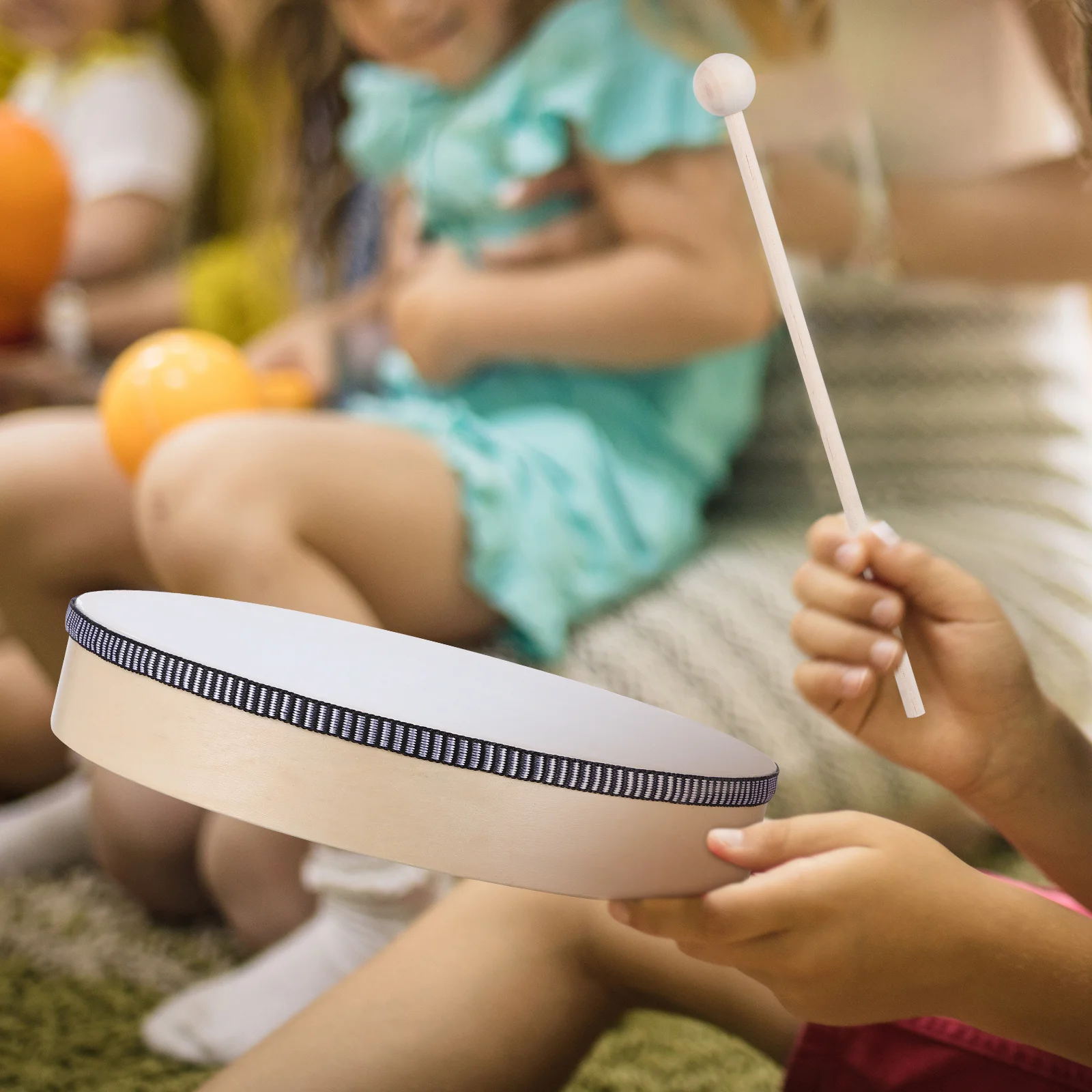 

Hand Held Drum Percussion Instrument With Drumsticks Wooden Frame For Kids Adults Beginners Music Learning Playing Singing
