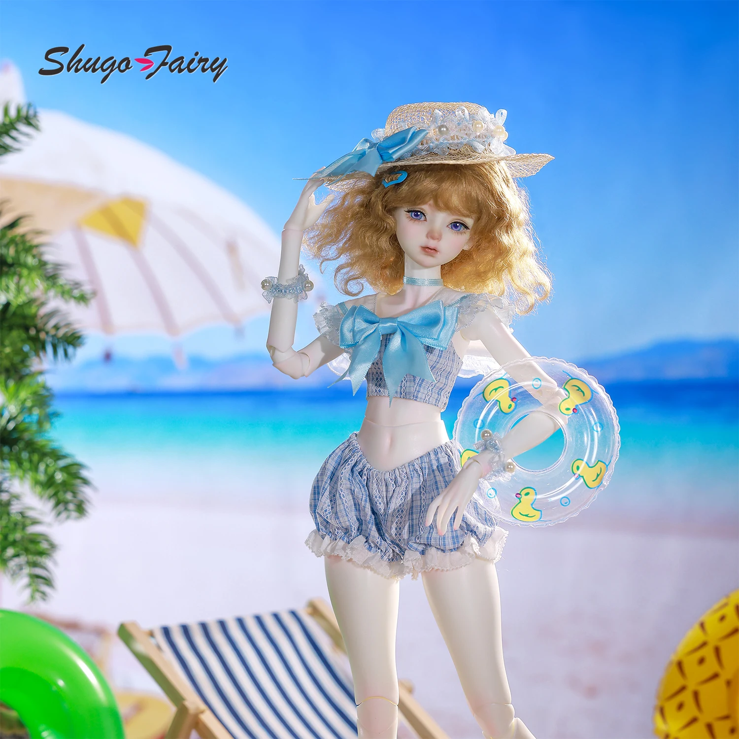 

1/4 кукла BJD Belinda для пляжной вечеринки, женский полный комплект, Shugafairy, синяя одежда, купальник, фигурка из смолы