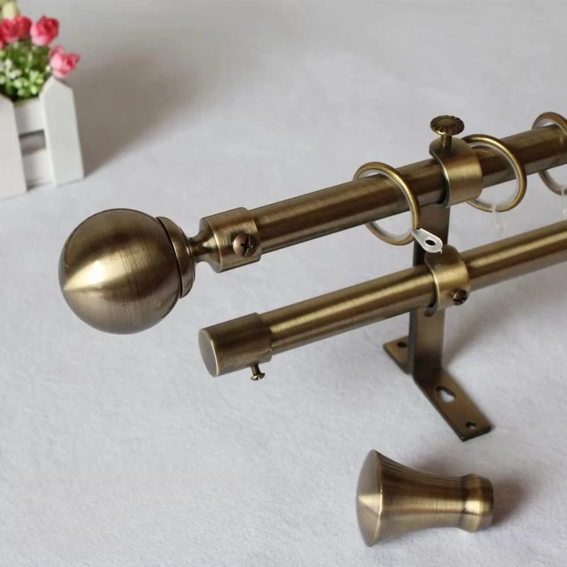 fu-Nordic Style Gold Single Mute Curtain Rods Set, 19MM Iron Double Roman Poles, Include Rings, Brackets, Install Accessories