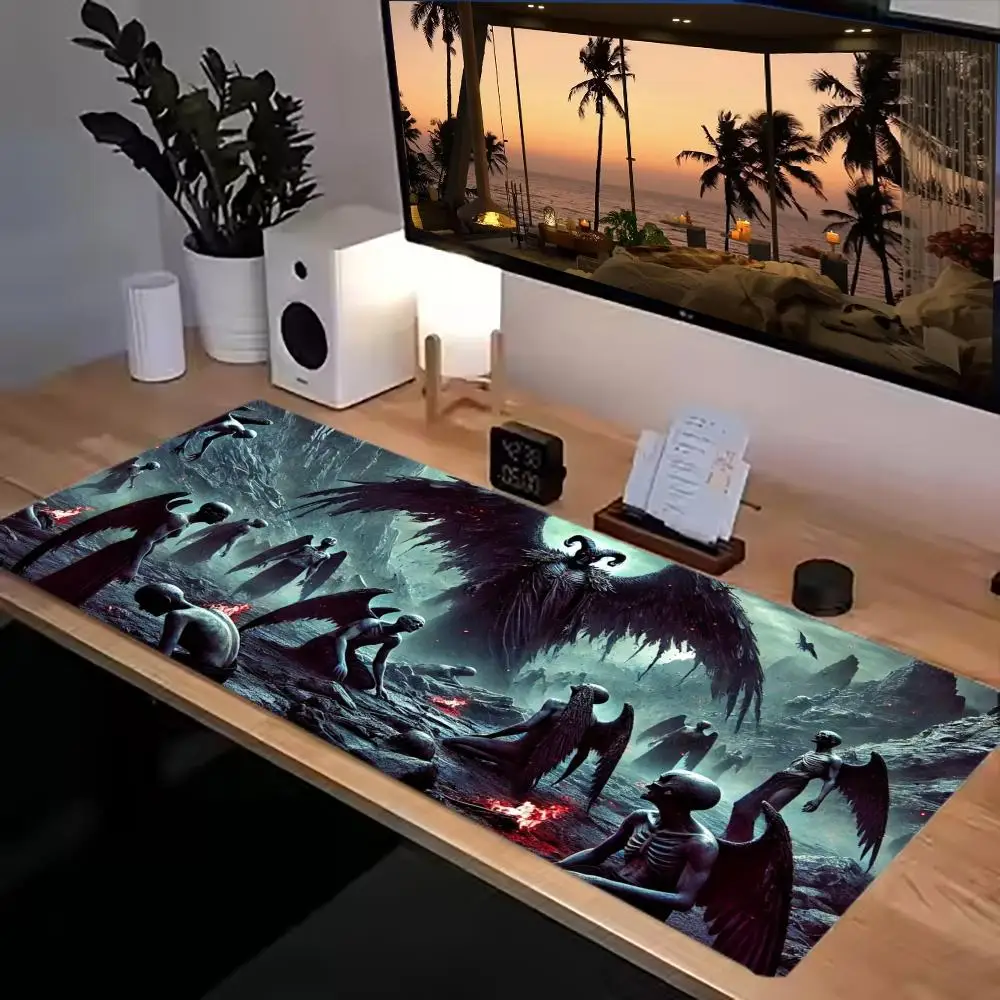 

Dark Fantasy Demon and Fallen Angel Mouse Pad, Gaming Desk Pad, Horror Themed Large Mouse Pad for Gamers and Fantasy Lovers