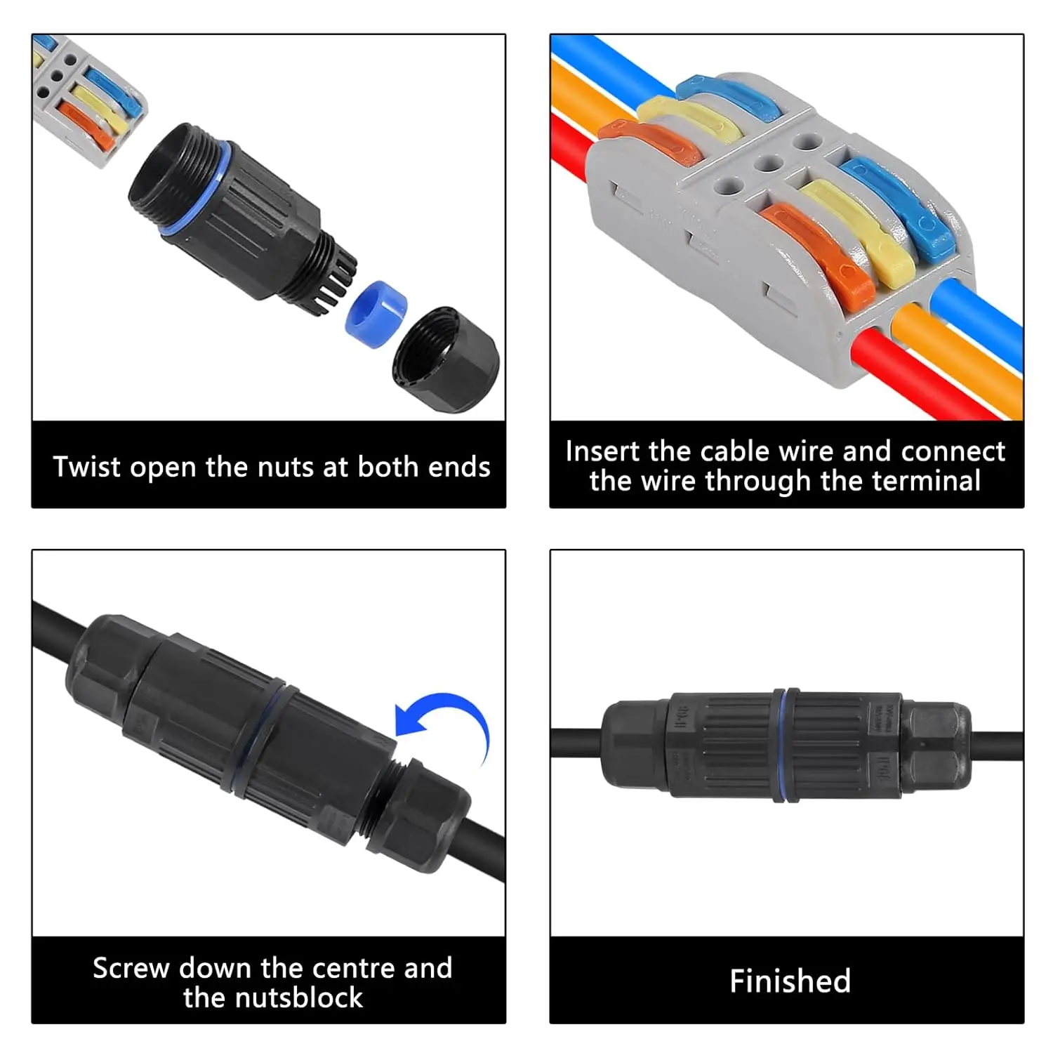 4PCS Waterproof Junction Box, 2 Way 3 Way Outdoor Electrical Cable Connector, IP68 Waterproof Wire Connector Cable Range image 6
