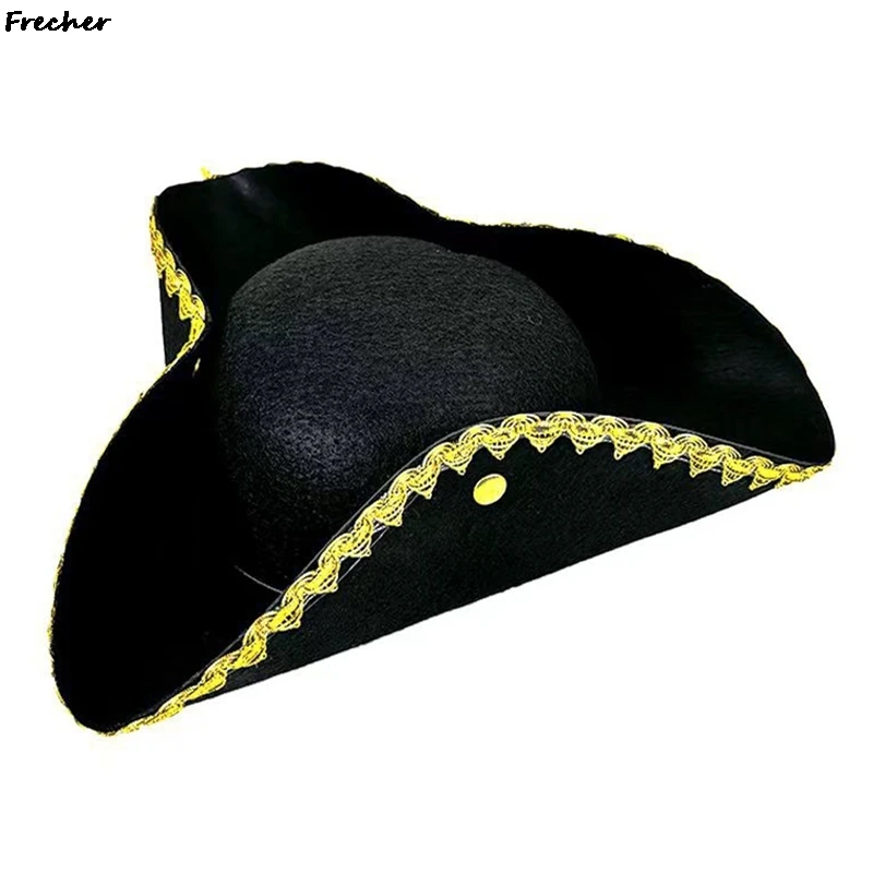 Role Play Pirate Hat Cosplay Unique Tricorn Hat Stage Captain Hats Performance Sun Caps Masquerade Party Dress Up Cap Black image 2