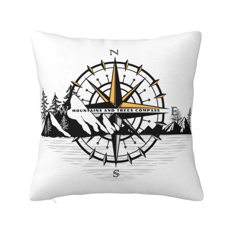 Mountains And Trees Compass Cushion Cover 40x40cm Velvet Luxury Pillows for Car Sofa
