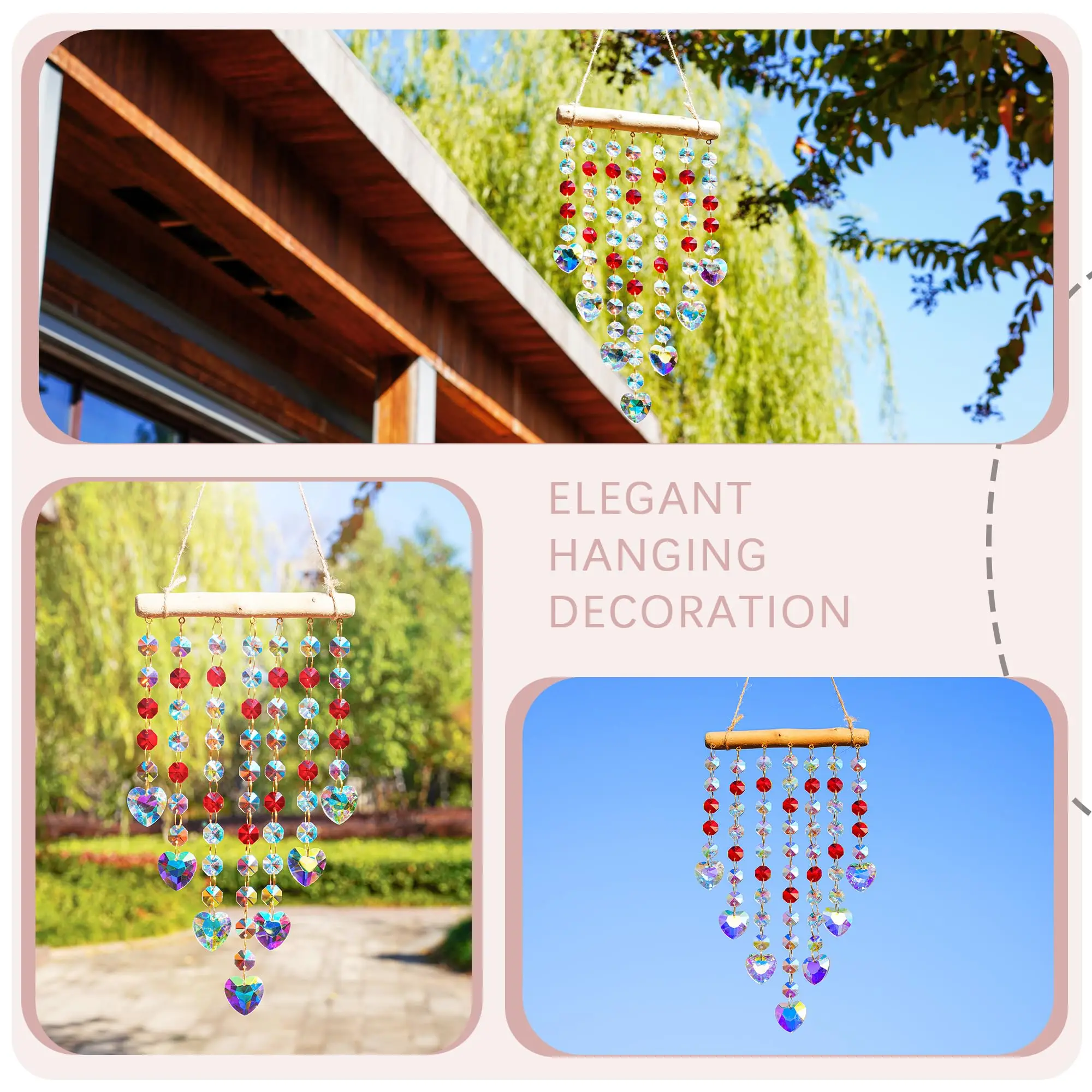 1pc Suncatcher Irregular Wooden Stick Fantasy Crystal Wind Chime Pendant Illusion Rainbow Decoration Hanging Decoration