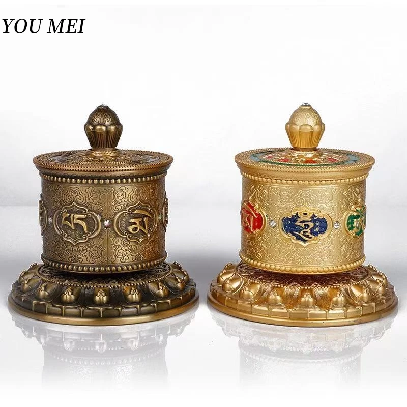 

Tibetan Prayer Wheel,Alloy Vajrayana Prayer Wheel Six Characters and Guanyin Heart Mantra Decorative Tantric Altar,Buddhist Item