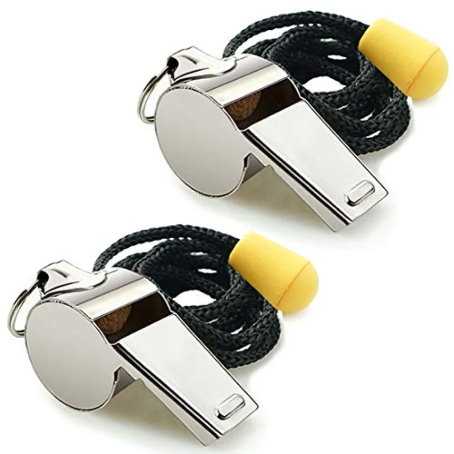 

Whistle, 2 Pack Stainless Steel Sports Whistles with Lanyard, Loud Crisp Sound Whistles Great for Coaches, Referees, and Offici
