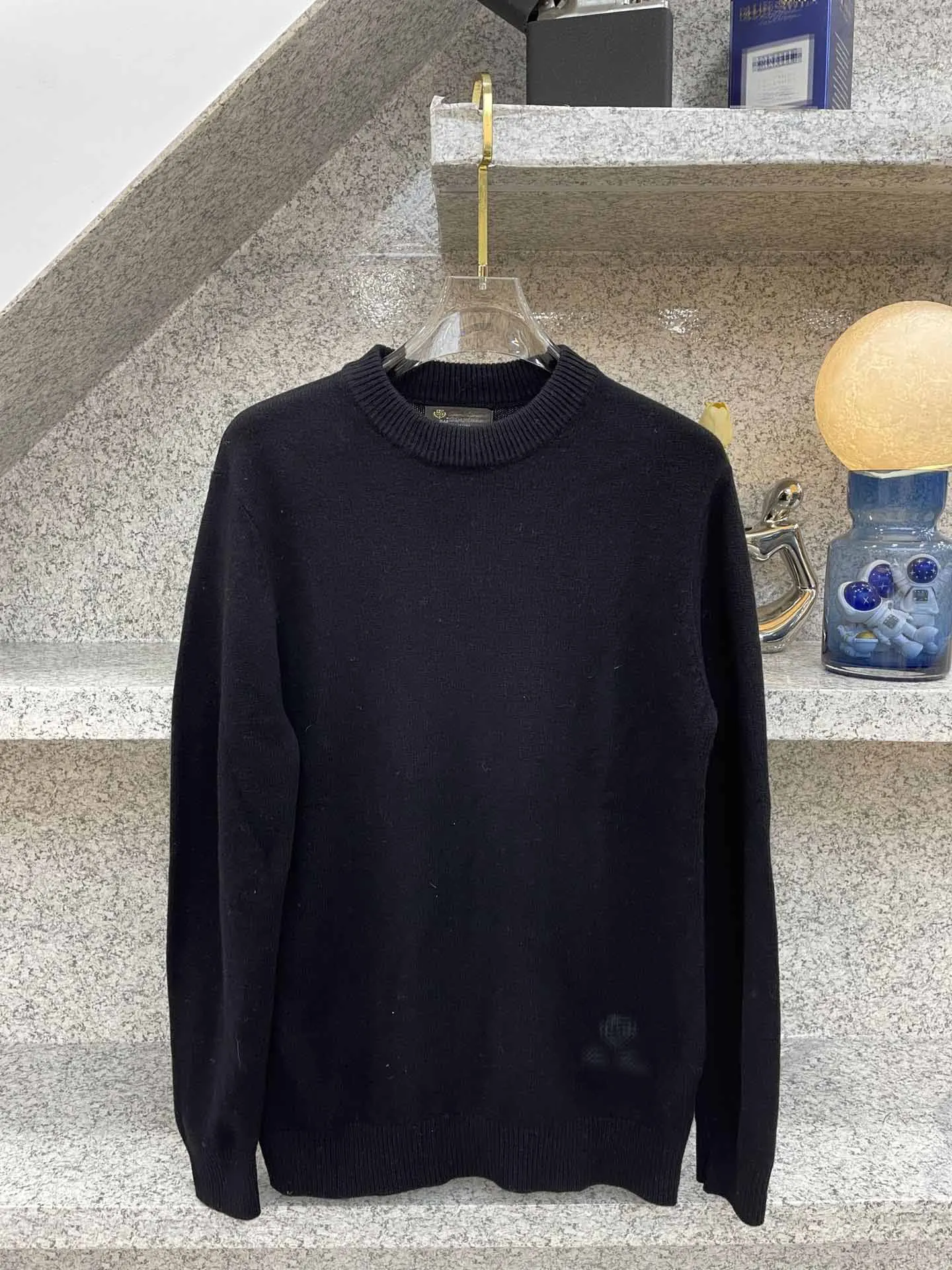 2025 DIKU Autumn and winter men's round neck wool sweater, suede strip stand up collar, half zipper wool blend pullover sweater