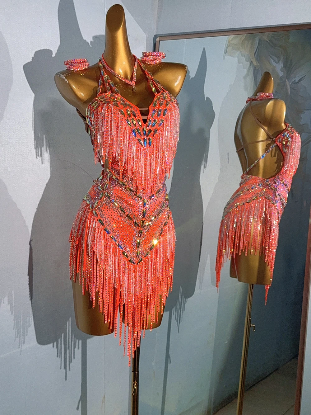 Lateinische Tänzerin Erwachsene Kinder High-End Maßgeschneidertes Super Flash Kleid Samba AB Stone Performance Kleid