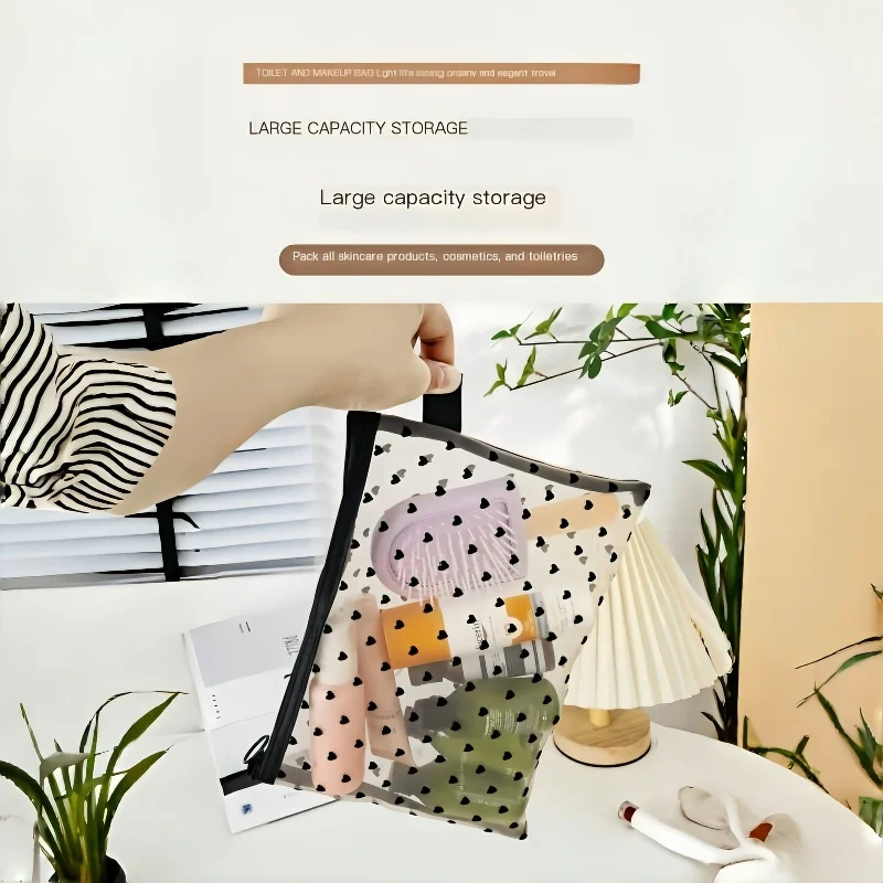 

Mesh makeup bag, portable change, headphone storage bag, portable travel grooming bag, plush heart mouth red envelope