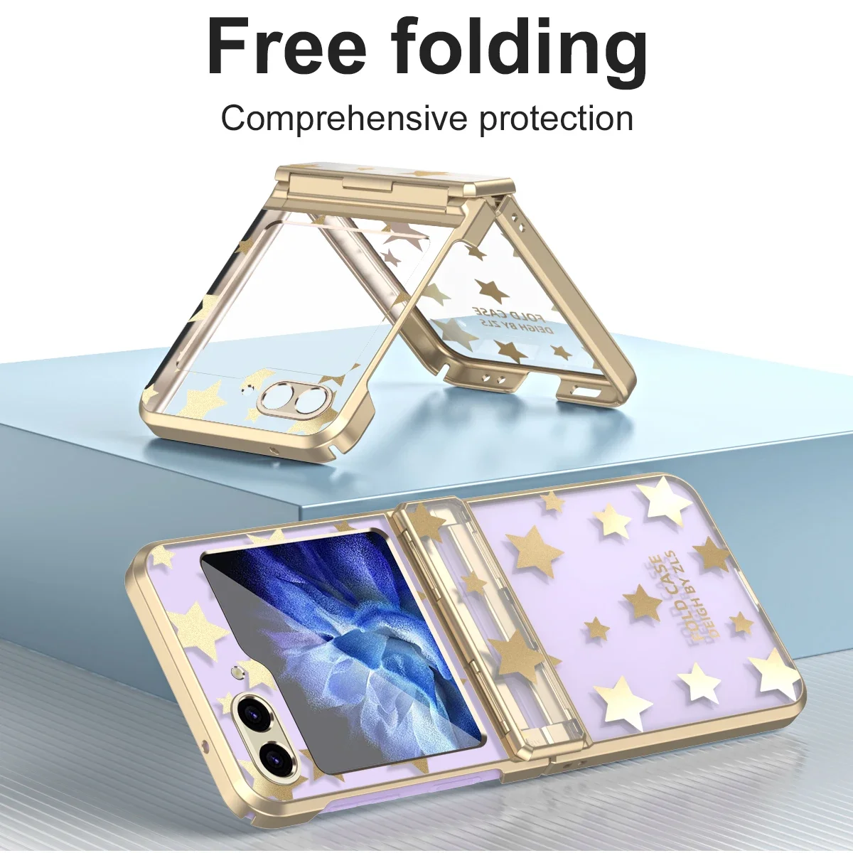 

Phone Case For Samsung Galaxy Z Flip 5 4 3 5G Electroplated Star Pattern Transparent Meets Hinge Plastic Back Cover