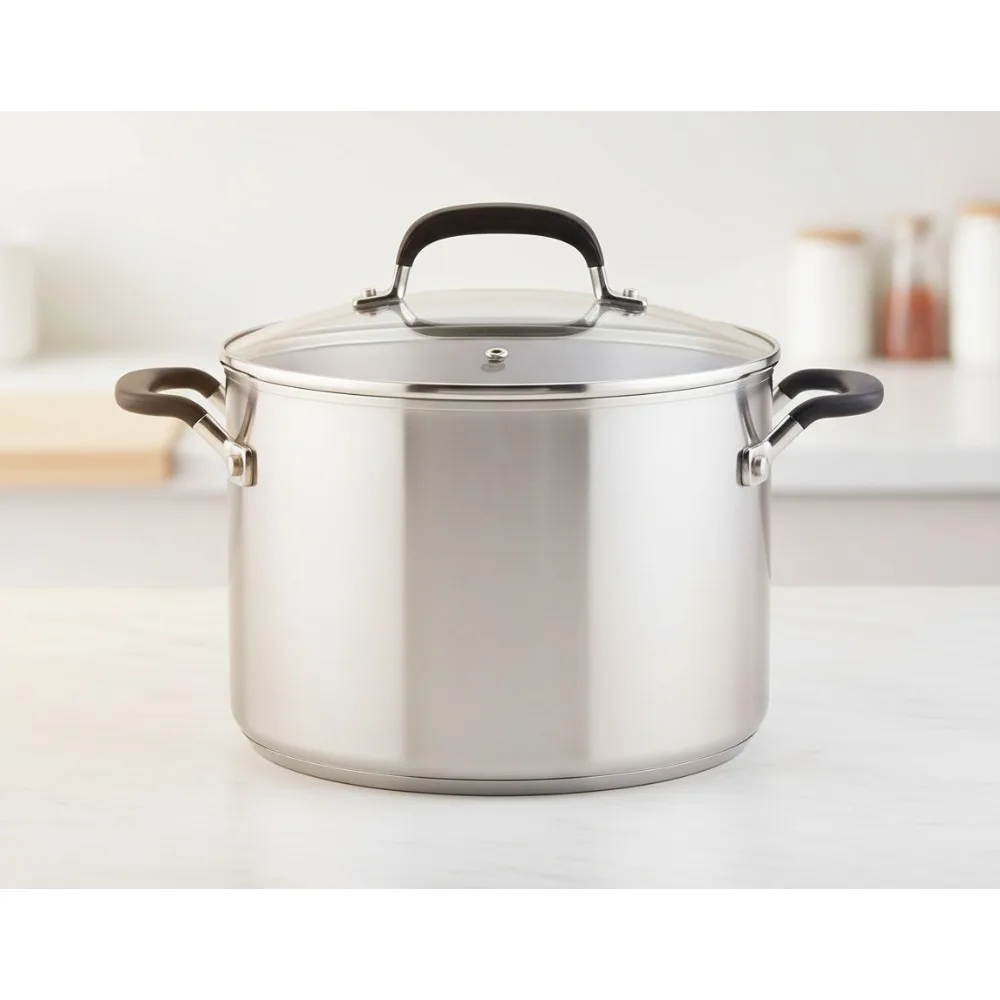 

8 Quart Stainless Steel Stockpot with Lid - Even Heating, Induction Compatible, Dishwasher Safe for Home Chefs