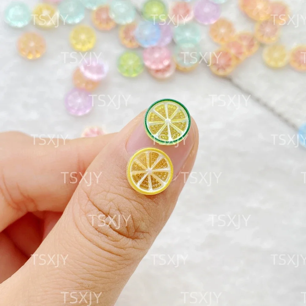 50 pçs resina mini brilhante colorido fatias de limão arte do prego parte traseira plana pedra apliques diy encantos de natal scrapbook decoração artesanato